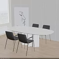 Minimalist Modern Dining Table Set With White Oval Table And Four Grey Chairs
