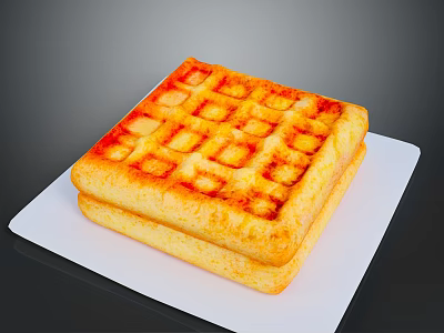 Golden Square Waffles Stacked On White Plate With Crispy Texture And Homemade Style 3d model