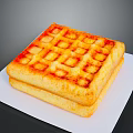 Golden Square Waffles Stacked On White Plate With Crispy Texture And Homemade Style