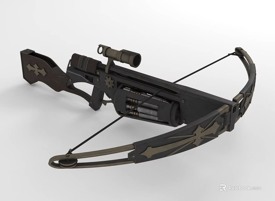 Modern Tactical Crossbow Weapon With Telescopic Sight And Decorative Design Elements 3d model 