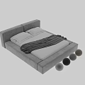 Modern Upholstered Double Bed With Bedside Lights And Neutral Tones Linen Bedding 3d model