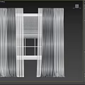 Gray Patterned Curtains With Sheer White Panels And Geometric Window Accents 3d model