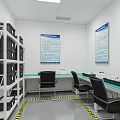 Modern Laboratory Interior With White Shelves Black Chairs Green Countertops And Wall Charts