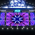 Live Stage Performance With Performer Purple Green Lights And Large Screen 3d model