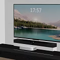 Modern Wall Mounted TV with Scenic Landscape Display TV Stand and White Media Device