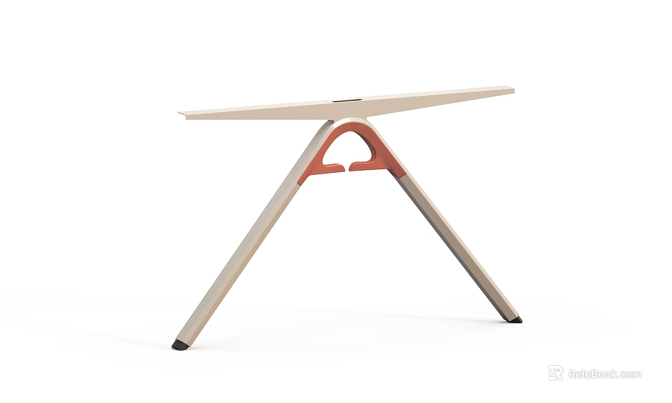 Stylish Modern Wooden Table With Unique Triangular Red Accent Stand Structure 3d model