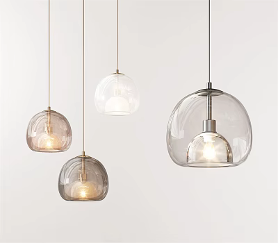 Modern Glass Spherical Pendant Lights Hanging in White Background with Illuminated Design 3d model