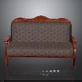 Brown Diamond Tufted Sofa With Red Carved Frame And Upholstered Seat
