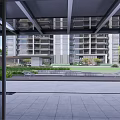 Modern High Rise Residential Landscape With Street Entrance Car And Trees