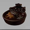 Decorative Sculpture With Brown Bowl Base Lotus Leaf And Red Fish Design
