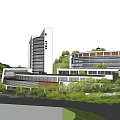 Modern Architectural Complex With Green Hillside And Rooftop Gardens Design
