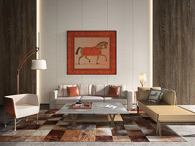 Modern Sofa Coffee Table Combination Sofa Floor Lamp Combination 3d model