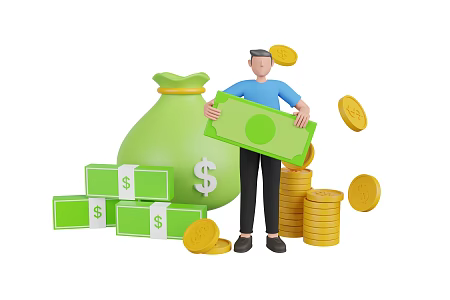 Modern Gold Coin Money Bag Cartoon Man Cartoon Scene Animation Scene 3d model