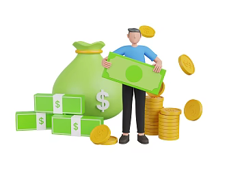 Modern Gold Coin Money Bag Cartoon Man Cartoon Scene Animation Scene 3d model