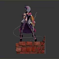 3D Model Woman Standing On Red Brick Structure With Colorful Outfit And Purple Hair