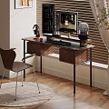 Modern Home Office Workspace With Wooden Desk Computer Monitor Chair And Decorations