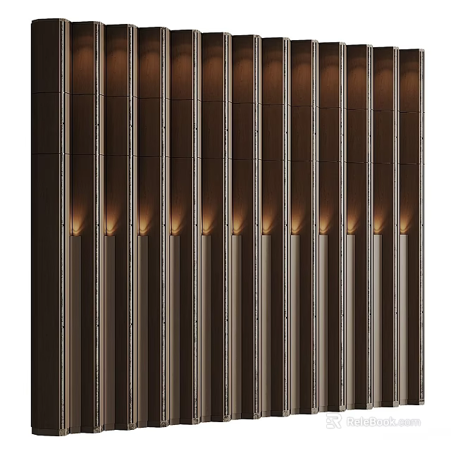 Modern Elegant Background Wall Design With Vertical Slats And Accent Lighting 3d model 