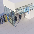 Modern Building Entrance Gate with Glass Facade and Canopy Automatic Retractable Barrier Design