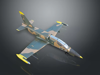 Military Aircraft Model With Camouflage Paint Yellow Wing Tips And Cockpit 3d model
