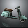 Vintage Turquoise Scooter With Brown Leather Seat And Classic Retro Design