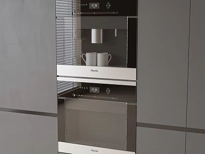 Modern Built In Kitchen Appliances With Gray Cabinets Coffee Machine And Microwave Oven 3d model