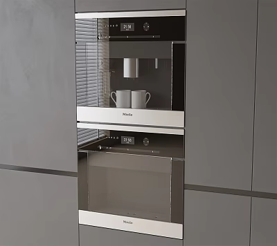 Modern Built In Kitchen Appliances With Gray Cabinets Coffee Machine And Microwave Oven 3d model