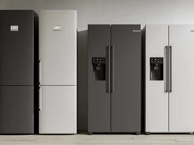 Modern Refrigerators And Freezers In Black White Gray With Double Door Design For Home Use 3d model