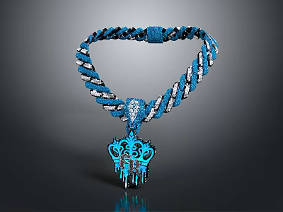 Intricately Sculpted Blue Pendant Necklace with Braided Chain and White Accents 3d model