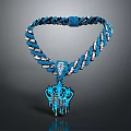 Intricately Sculpted Blue Pendant Necklace with Braided Chain and White Accents