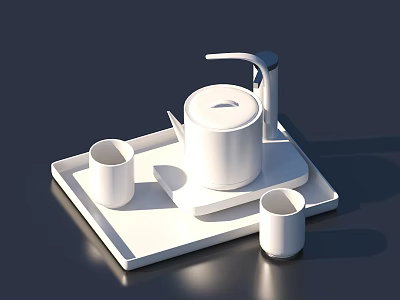 Modern Minimalist White Tableware Set With Tray Kettle And Cups 3d model