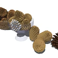 Natural Pinecone Decorative Ornament Set With Wicker Basket Pedestal Dish And Scattered Pieces