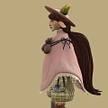 Game Film Character With Pink Cape Lace Trim Hat Green Accents And Plaid Shorts