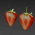 Fresh Juicy Red Strawberry With Green Leaves Whole And Sliced Half View