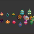 Colorful Decorative Balls With Various Colors Diverse Patterns Hanging And Placed On Dark Surface