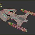 Futuristic Sci Fi Spaceship Model With Silver Body Red Blue Thrusters And Yellow Details
