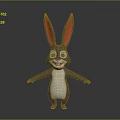 Cartoon Rabbit Character with Long Ears Blue Eyes and Grey Body Standing with Arms Open