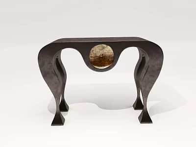 Modern Display Shelf With Unique Curved Legs And Round Decorative Panel 3d model