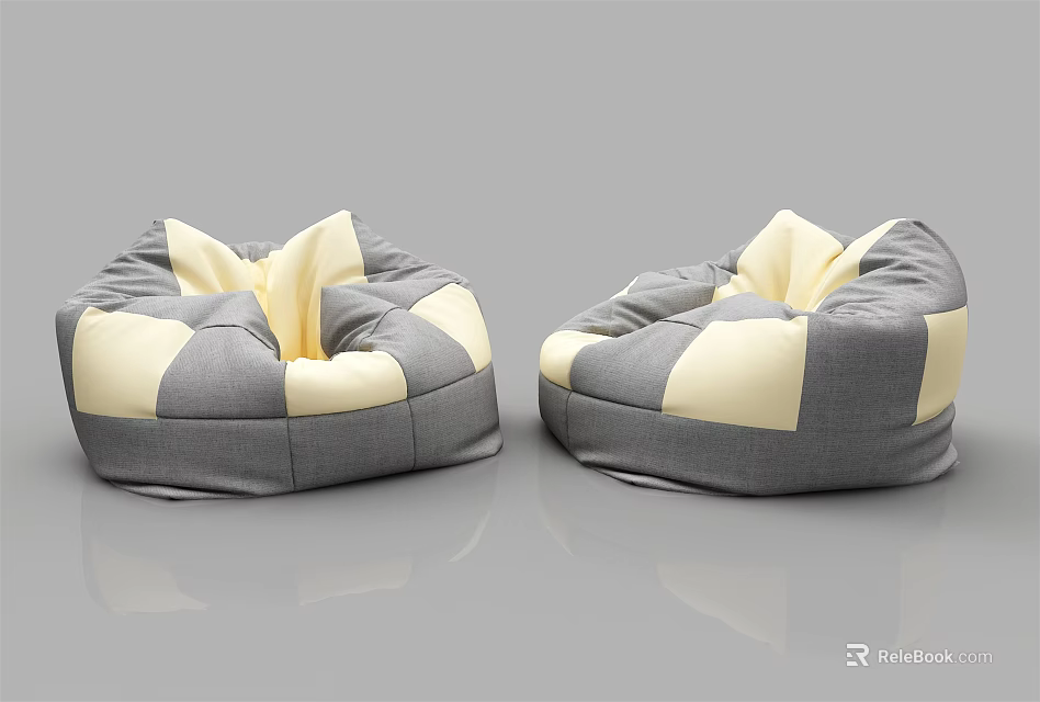 Gray And Cream Round Bean Bag Chair For Comfortable Living Room Seating 3d model 