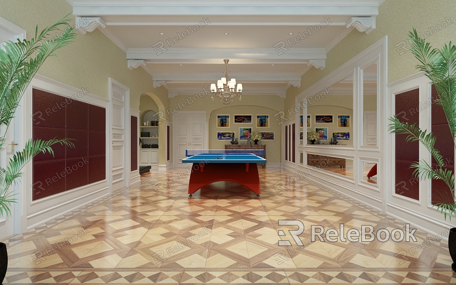 European-style recreation room, basement, billiards room model