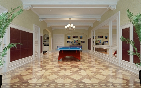 European-style recreation room, basement, billiards room 3d model