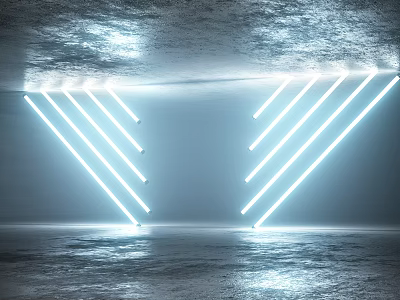 Futuristic Interior Space With Symmetric Neon Light Stripes And Reflective Surfaces 3d model
