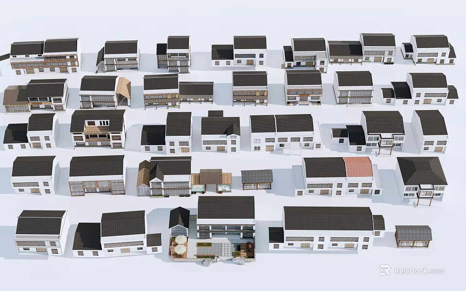 White House Models With Various Styles And Different Colored Roofs Densely Arranged 3d model 