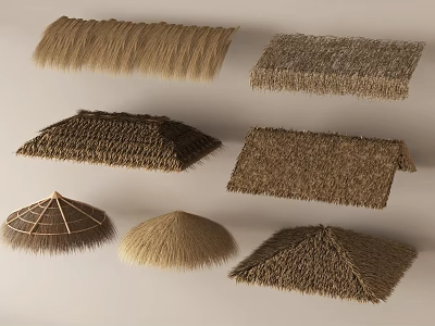 Various Thatch Sunshade Styles With Different Roof Designs For Outdoor Use 3d model