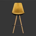 Yellow Upholstered Bar Stool with Wooden Legs Metal Cross Bars and Modern Design