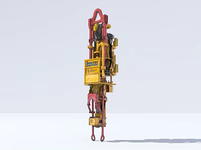 Heavy Duty Industrial Equipment With Red Yellow Hydraulic Lifting Mechanism And Metal Frame 3d model