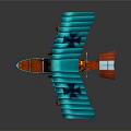 Vintage Biplane Model With Blue Wings Red Body And Wooden Structure