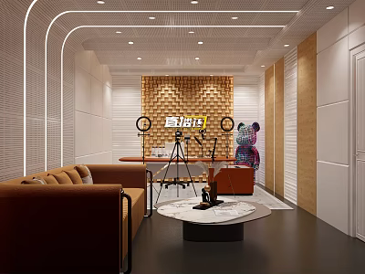 Modern Interior Live Streaming Setup With Tripod Sofa And Brick Wall Lighting 3d model