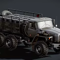 Military Heavy Duty Truck With Large Tires And Camouflage Cargo Bed Loaded With Barrels