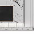 Modern TV Background Wall With Marble Pattern Flat Screen TV And Storage Shelves Design 3d model