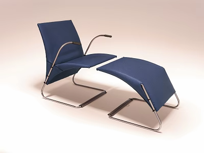 Modern Sleek Blue Chaise Lounge With Metal Frame And Ottoman 3d model